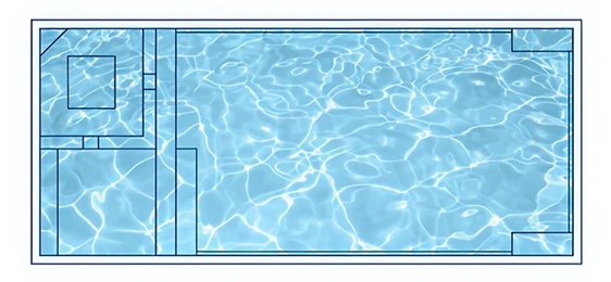 X Series rectangular fiberglass pool with integrated spa and tanning ledge