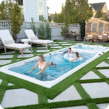 Dual-temperature swim spa sanitization for spa zone and swim zone